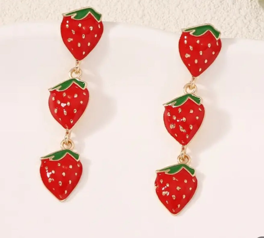 Triple stack strawberry earrings