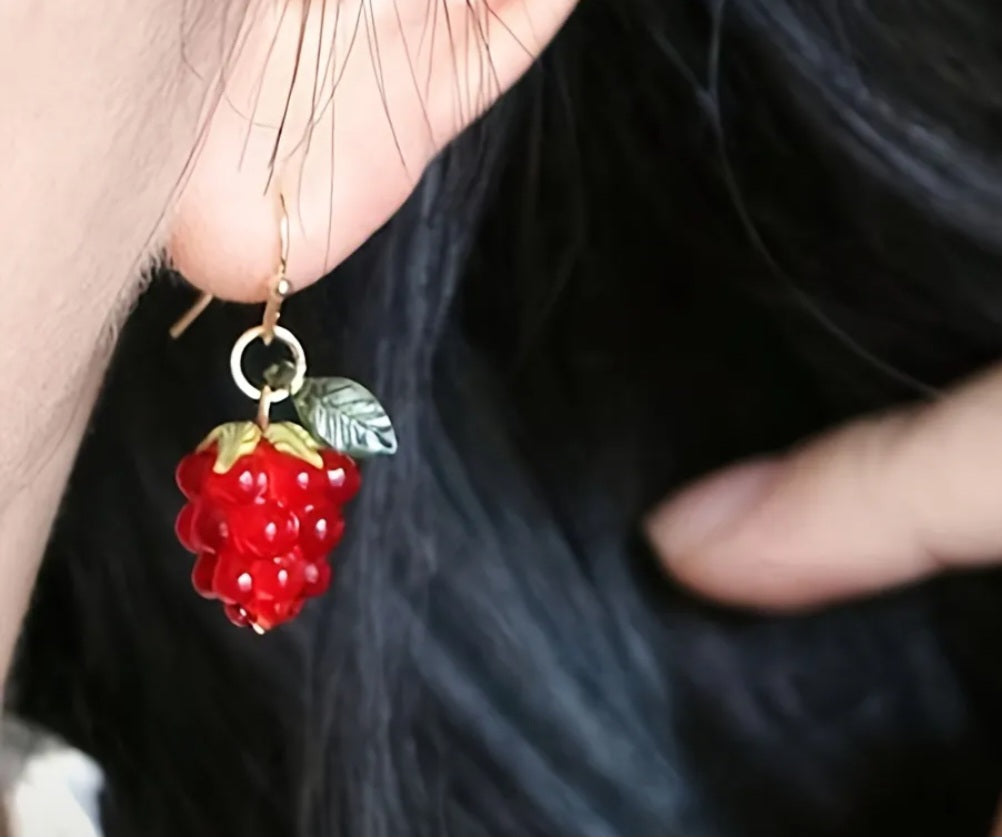 Short raspberry/strawberry earrings