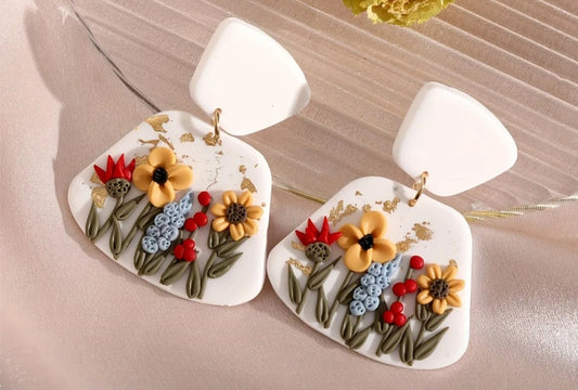 White base, multiple color flowers