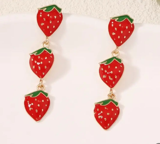 Triple stack strawberry earrings