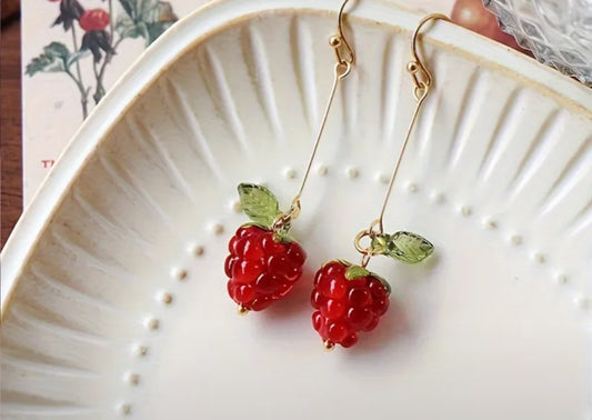 Long Strawberry/raspberry earrings