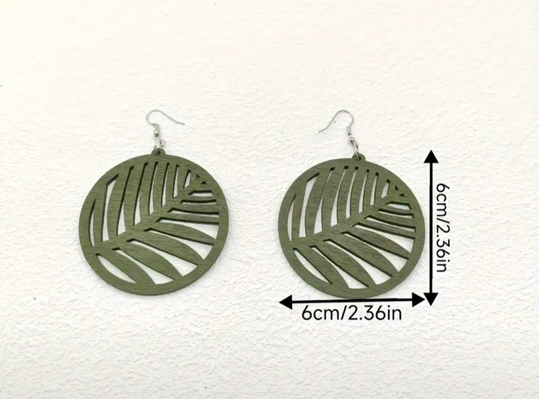 Green leaf wooden earrings